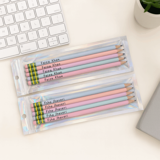 Custom engraved pencils with different fonts and colors β personalized stationery, gift set, and unique writing supplies