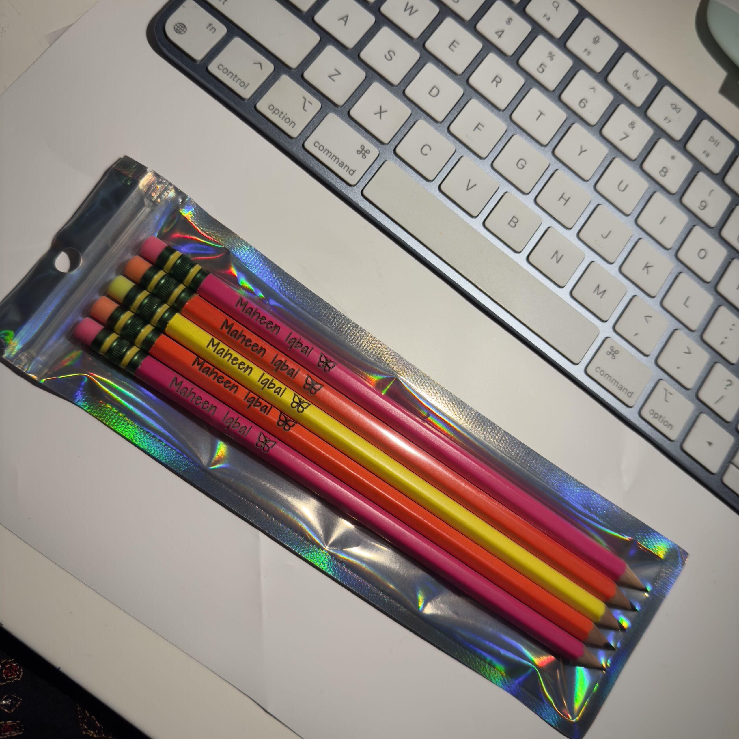 Custom engraved pencils with icons – personalized stationery gift for kids, party favors, and bulk orders