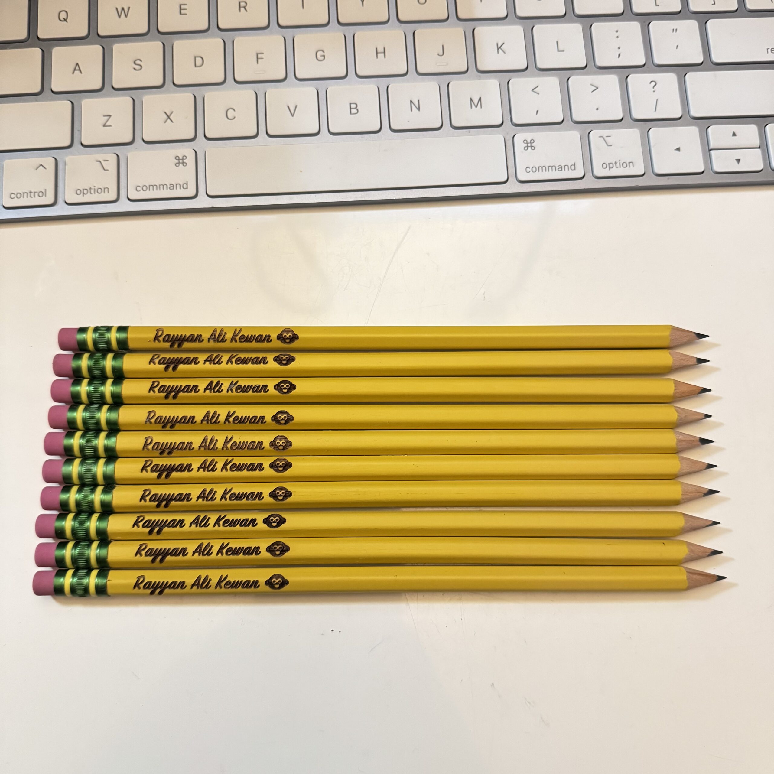 Custom engraved pencils with icons – personalized stationery gift for kids, party favors, and bulk orders