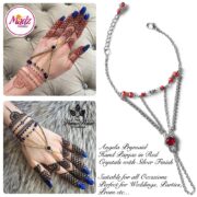 Hennabyang Silver Red Panjas Hand Jewellery Cuff Bracelet - MadZ FashionZ UK