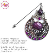 Madz Fashionz UK: Muqadaas Vintage Hijab Pin Hijab Jewels Stick Pins in Silver Finish Purple Crystals