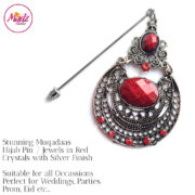 Madz Fashionz UK: Muqadaas Vintage Hijab Pin Hijab Jewels Stick Pins in Silver Finish Red Crystals